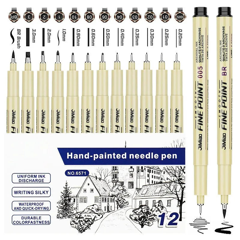 Technical drawing pen with needle mechanism for architectural drafting and waterproof artwork