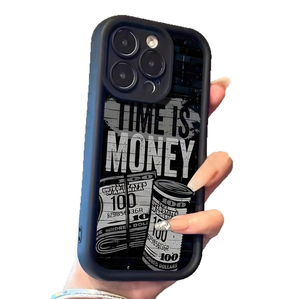 Money banknote USD currency phone case for Apple iPhone, TPU soft shell, frosted finish, Black White Burgundy.