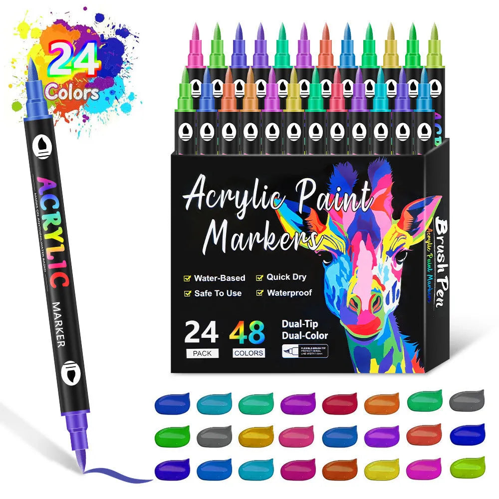 Double-headed acrylic marker pens with washable opaque ink in various colours for fabric and art projects
