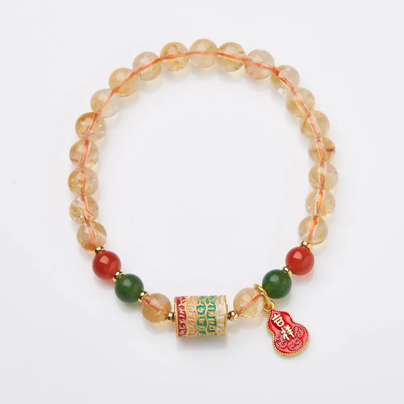 Hand-woven citrine crystal bracelet with five-sutra geometric design and 6mm beads
