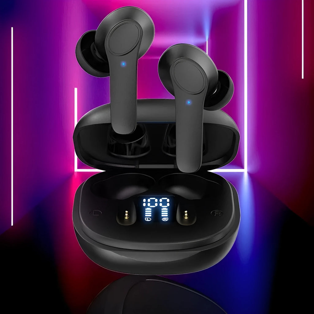 Wireless Bluetooth translation headphones in black or white with touch controls and three sized earmuffs
