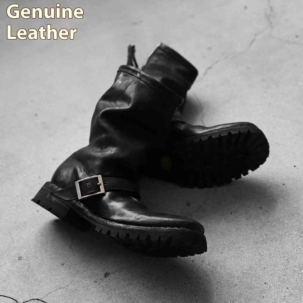 Men's dark retro Martin ankle boots with side zip closure and round toe