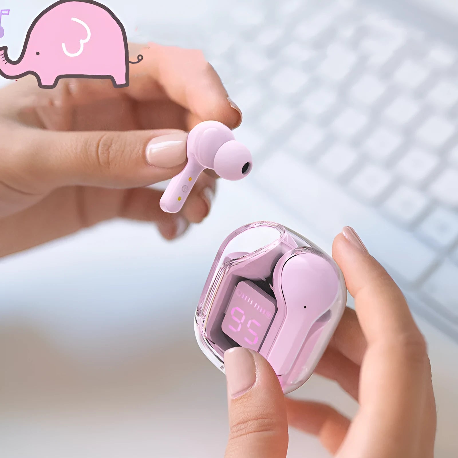 Wireless Bluetooth earbuds with digital battery display in choice of five colours