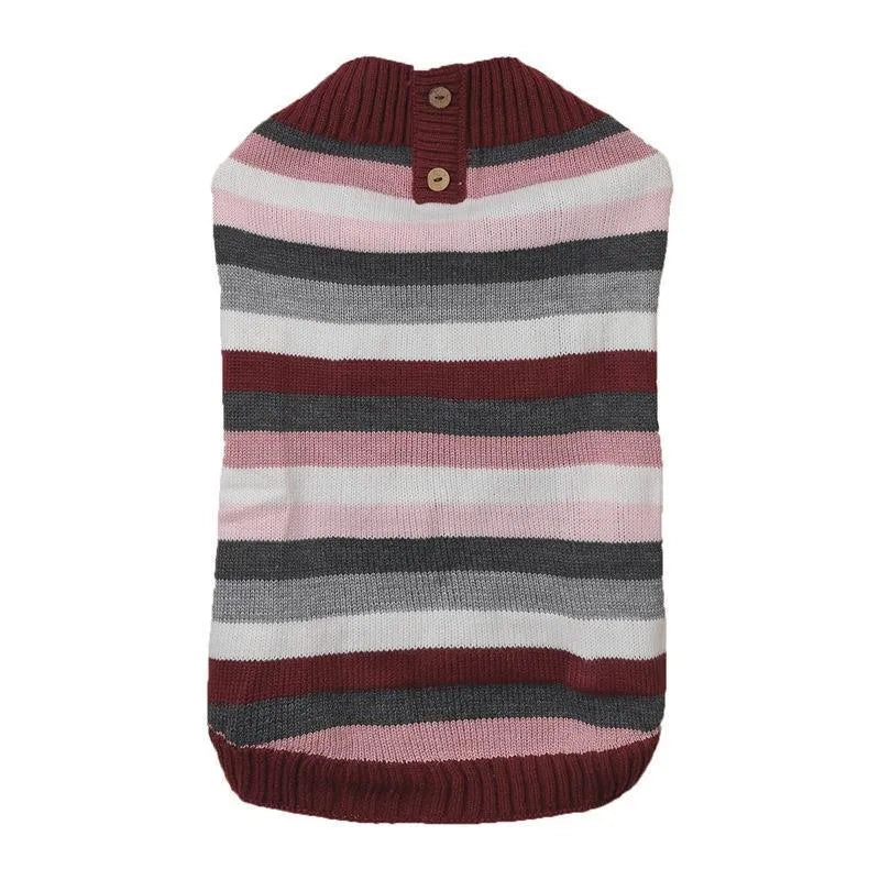 Blue dog sweater with horizontal zipper, side pocket, and contrast trim on a small dog.