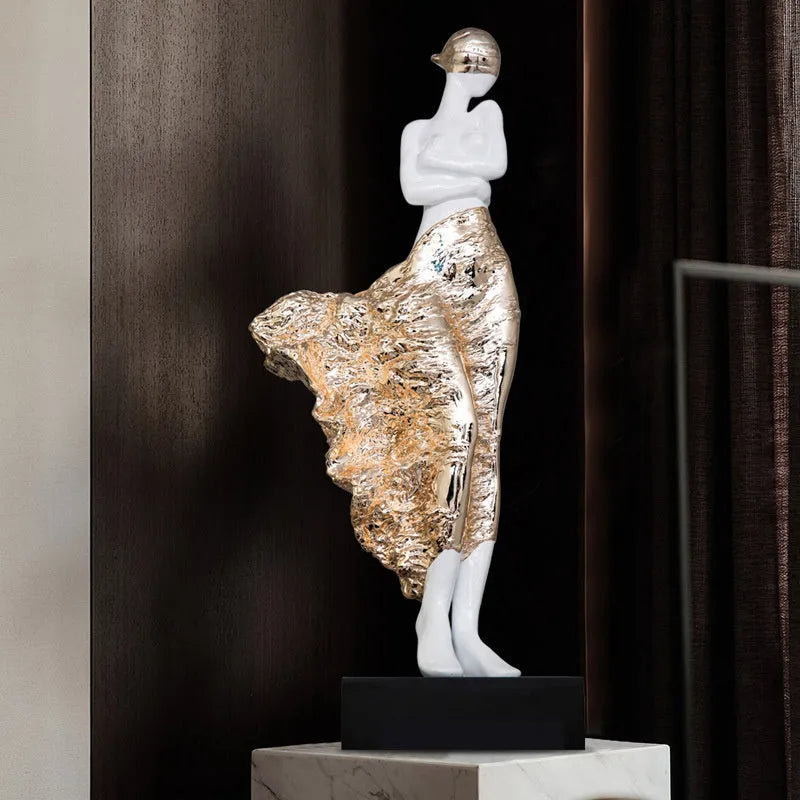 Modern sculptured beauty character ornament in metallic finish standing 48cm tall
