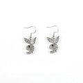 Rabbit stud earrings in alloy, full diamond finish, silver pink and gold, 1 pair