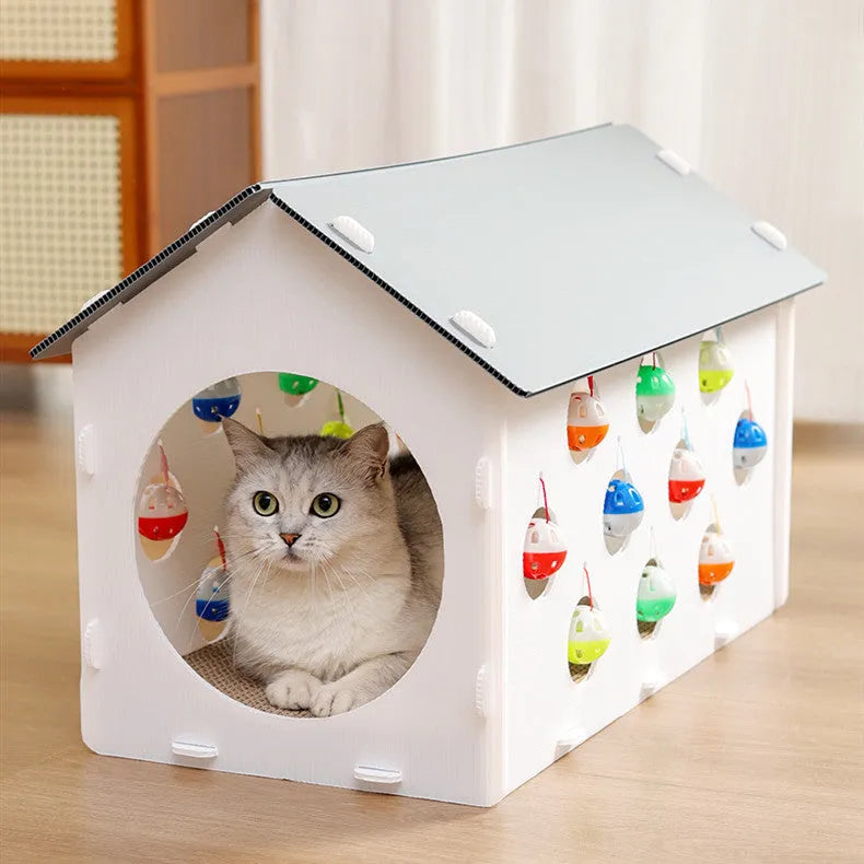 Plastic cat scratch board cat tunnel with bell ball, one-piece indoor cat toy