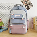 Women's large capacity nylon schoolbag 29x45x17cm with letter pattern, available in grey, khaki, purple, black, and blue