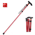 Aluminium alloy folding walking stick shown extended, with rubber handle and tip.