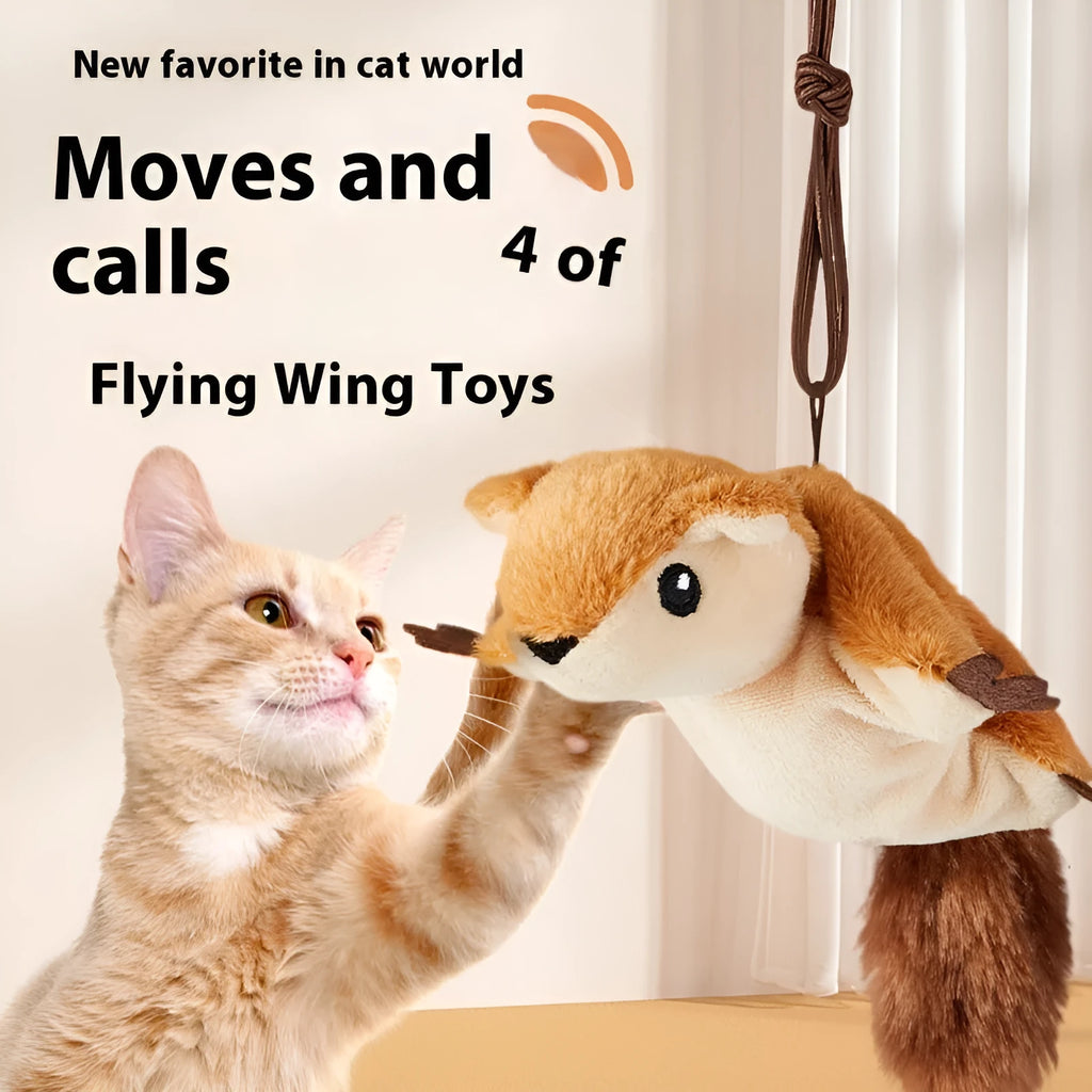 Electric plush toy with flapping wings and sound, six styles, colour box with lanyard and data cable