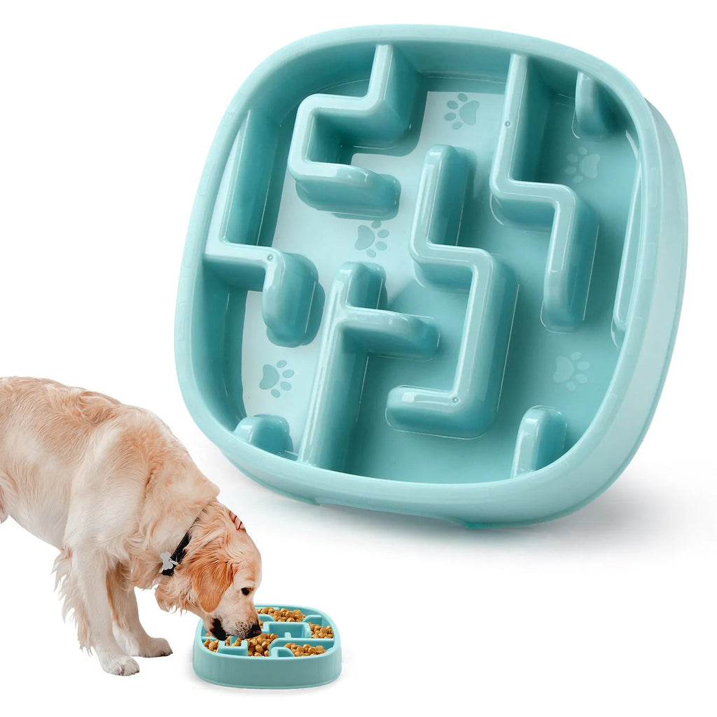 Macaron coloured maze pattern slow feeding bowl for pets with anti-slip base