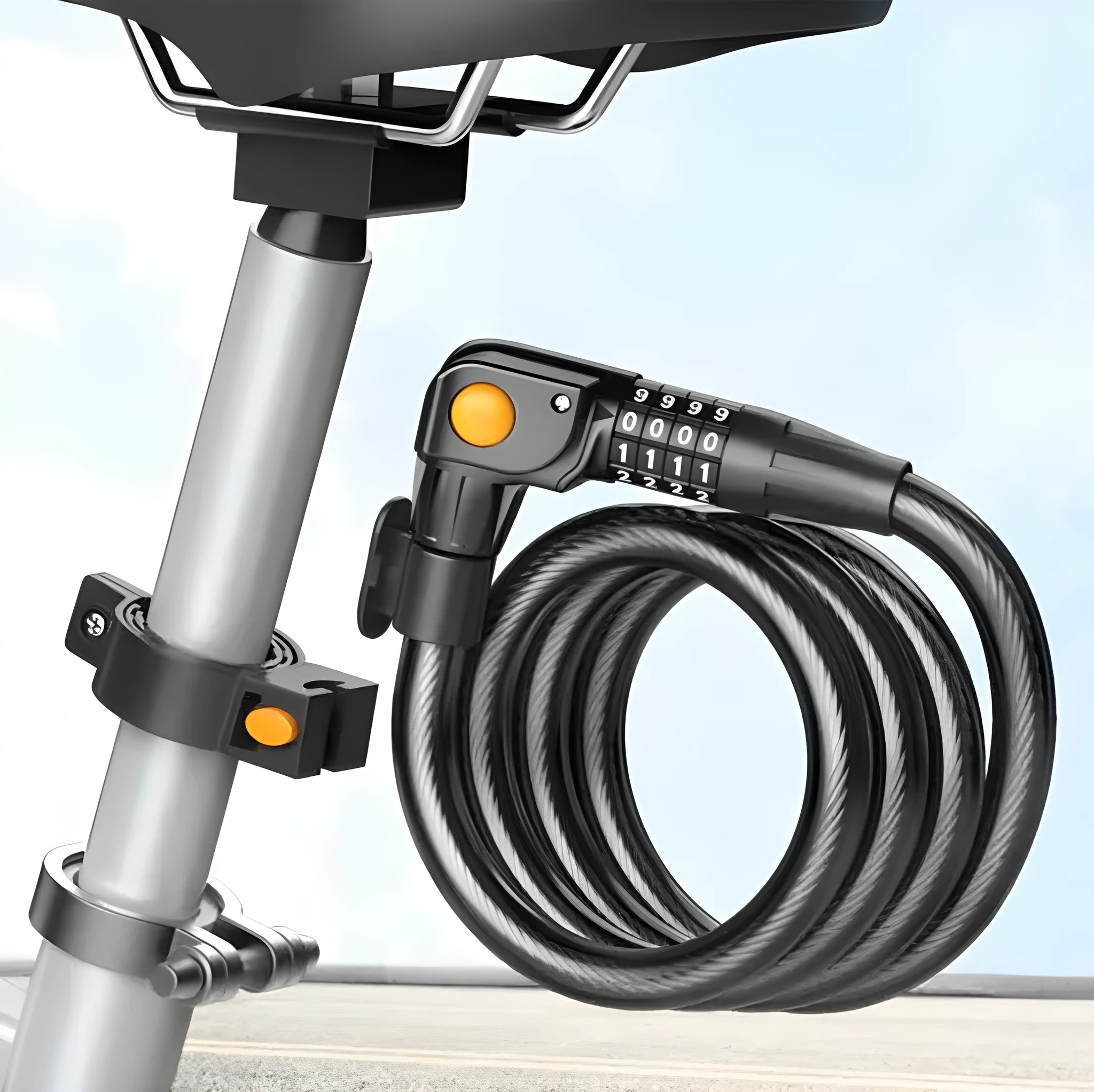 Password double open anti-theft steel cable bicycle lock 100cm black and orange with light option