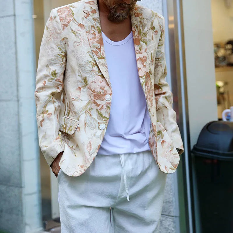 Men's white long sleeve casual top with print pattern, sizes S to XXXL, polyester fabric.