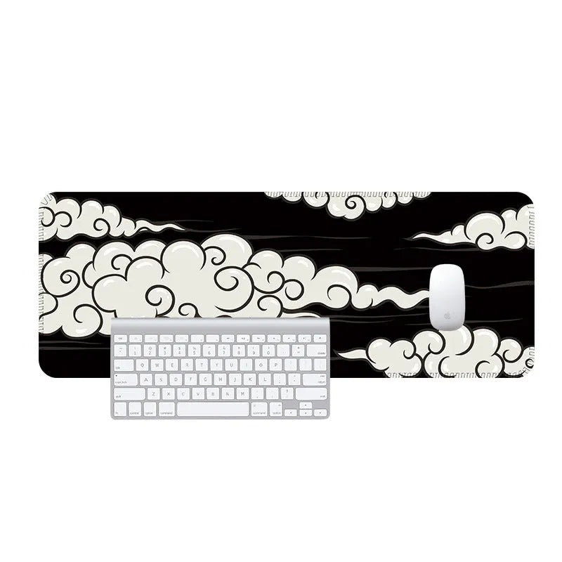 Large natural rubber desk mat with Japanese minimalist pattern on office desk