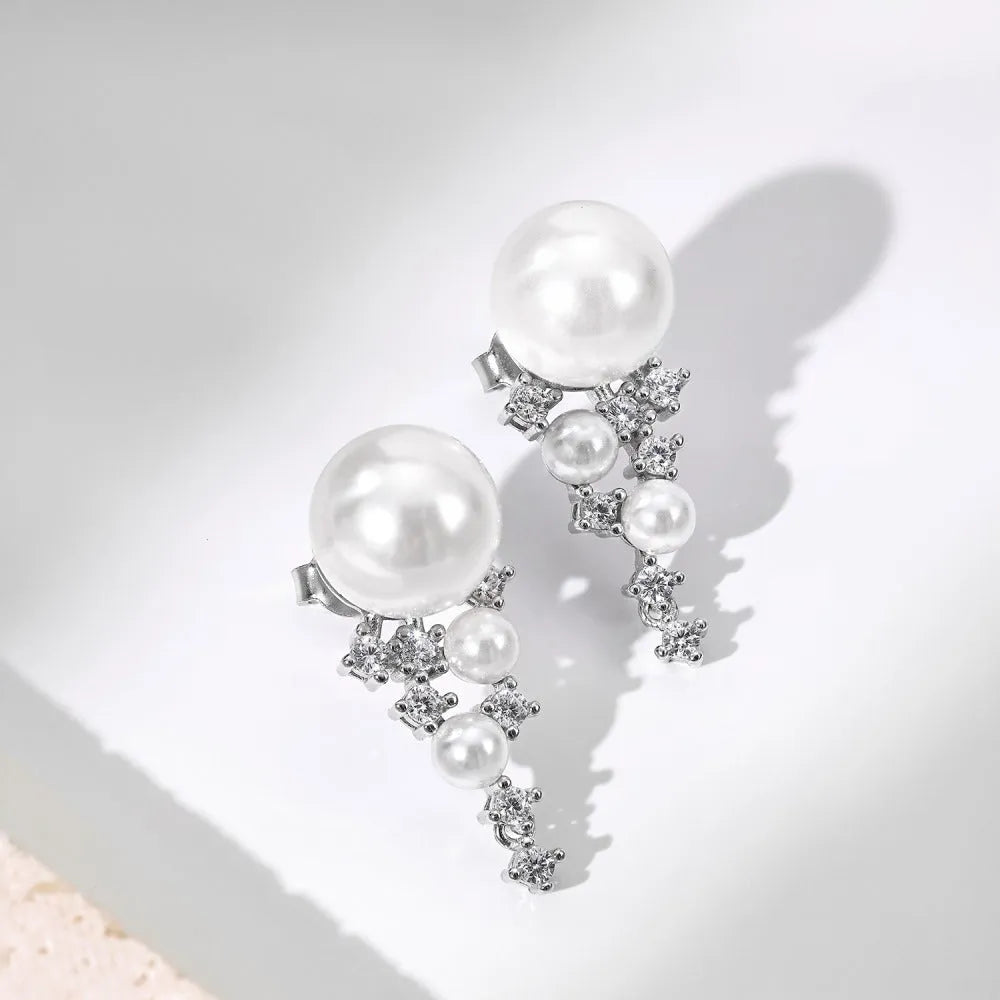 925 silver pearl stud earrings for women in E214 casual temperment wild style