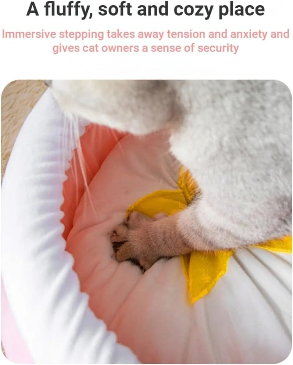 Pink or yellow honey pot-shaped enclosed cat bed with a magic wand decoration and a removable cushion.