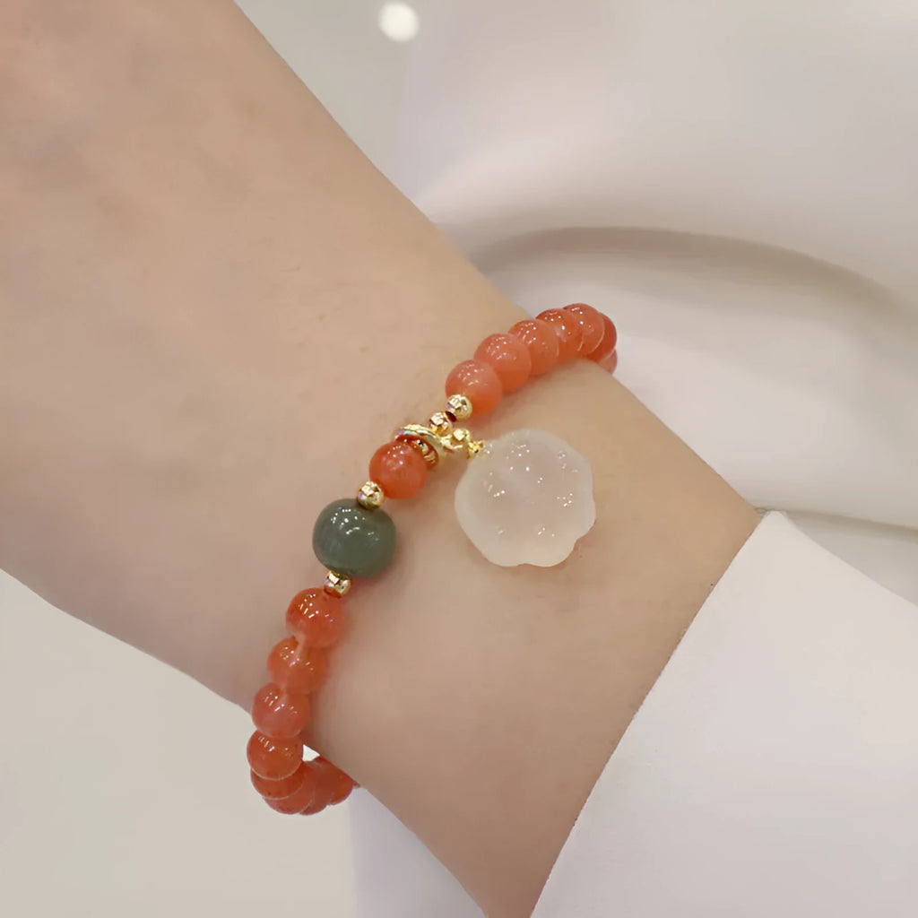 Natural red agate bracelet with cat paw design and gem inlay, 6mm women's zodiac style jewellery
