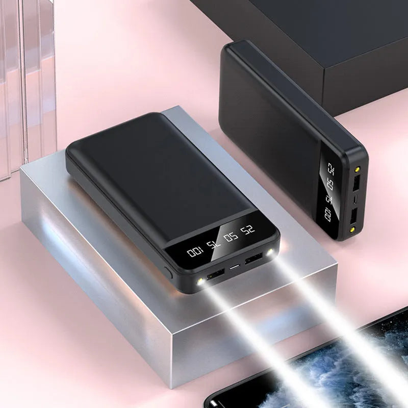 20000mAh polymer power bank with multi USB ports in black white pink blue colour options