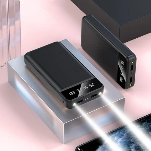 20000mAh polymer power bank with multi USB ports in black white pink blue colour options