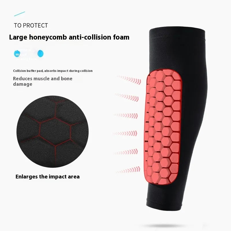 Nylon honeycomb anti-collision leg protector in orange for outdoor sports, size M available