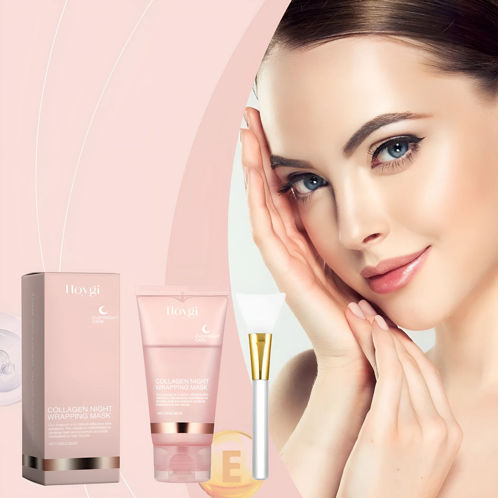Collagen tear-off face mask 75g with brush, mask size 6.3cm by 13.5cm, brush 13.5cm by 3cm by 3cm