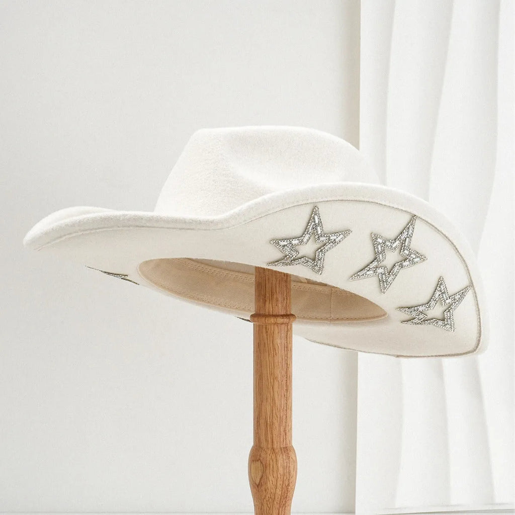 Woolen felt top hat in beige, M size 56-58cm, conical crown, woven polyester