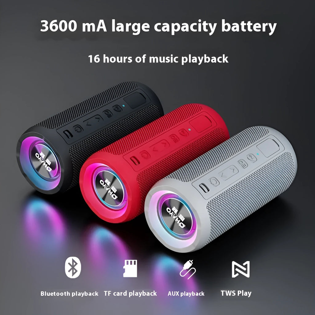 Bluetooth speaker home portable with subwoofer, 3600mAh battery, and waterproof nylon silicone shell in black standard edition