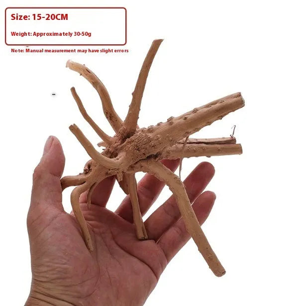 Small natural wood Xiaoqi root ornament for aquarium hardscaping on a white background.