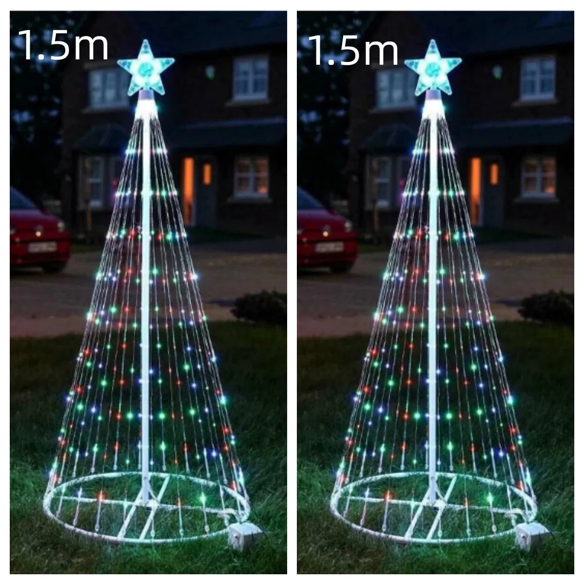 Multi-colour animated LED Christmas tree lights for outdoor garden decoration in 1.5m and 2m sizes