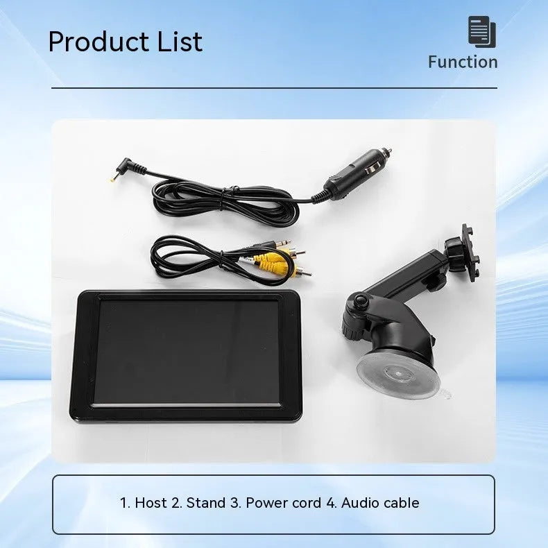 7-inch vehicle MP5 player in black with mounting bracket and connection cables