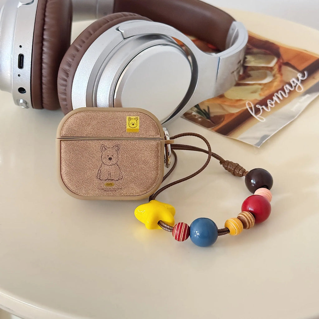 Brown dog magnetic TPU earphone sleeve for Apple AirPods with lanyard and all-inclusive cover