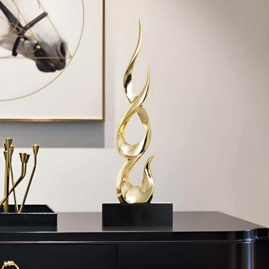 Large modern festival high-rise ornament in resin plastic with metallic gold finish