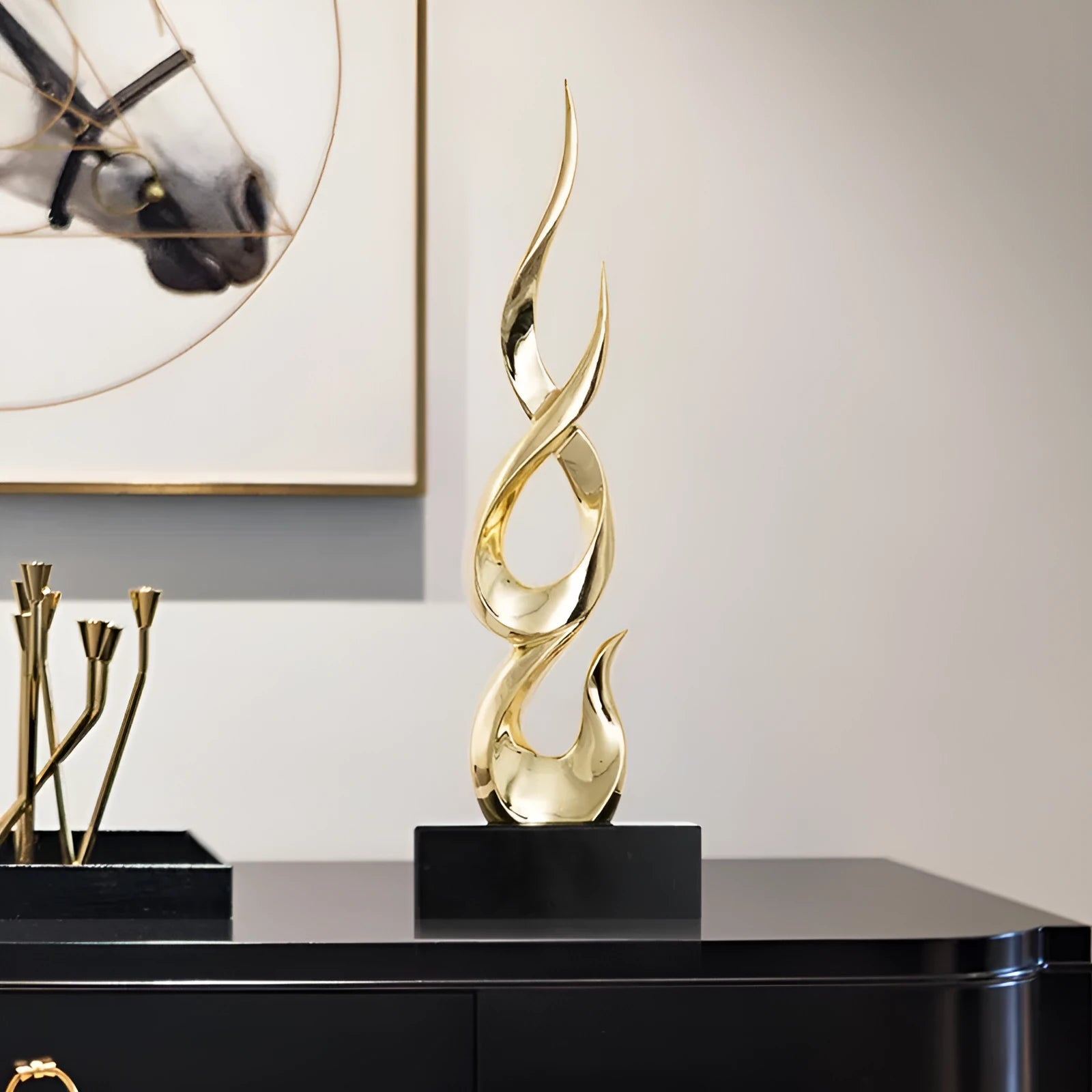 Large modern festival high-rise ornament in resin plastic with metallic gold finish