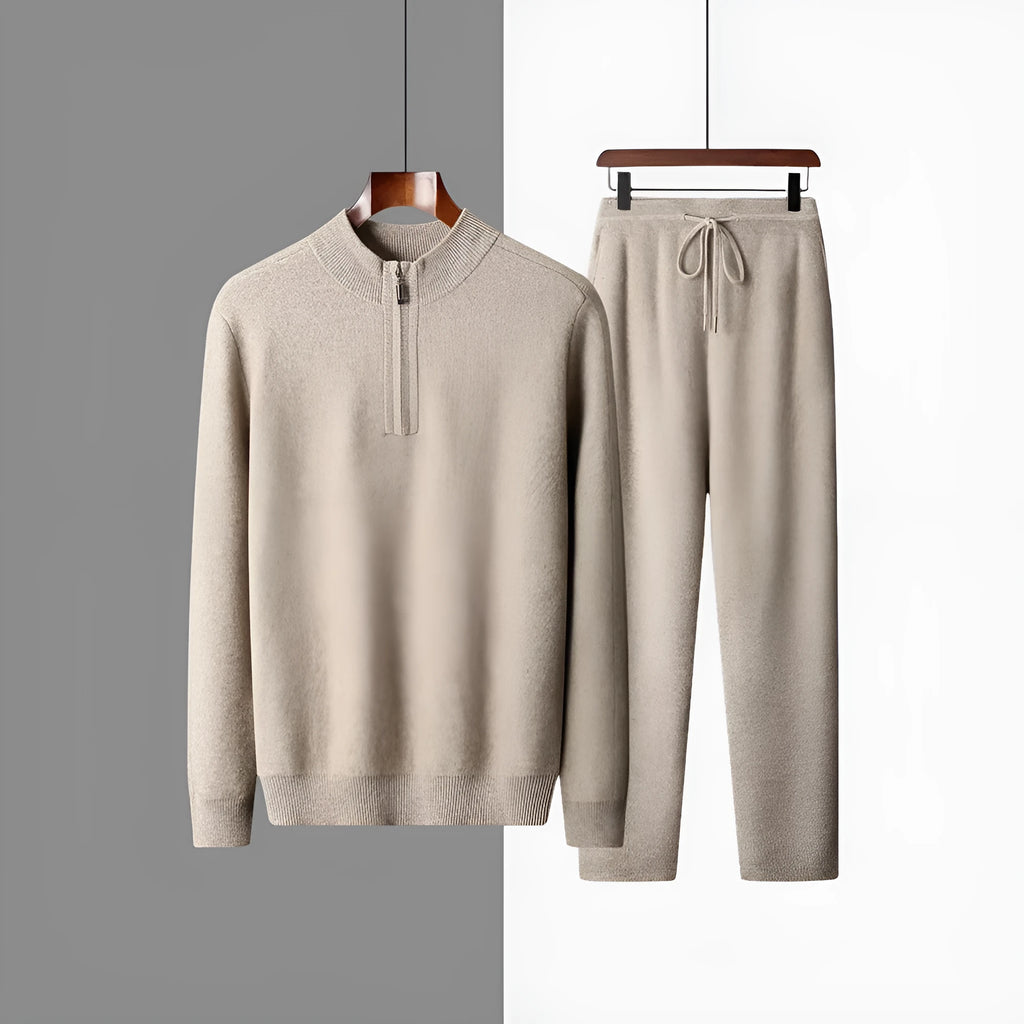 Men's heavy goat seven-needle thickened warm half-zip knit sweater in camel, dark gray or light gray, sizes S-XXXL.