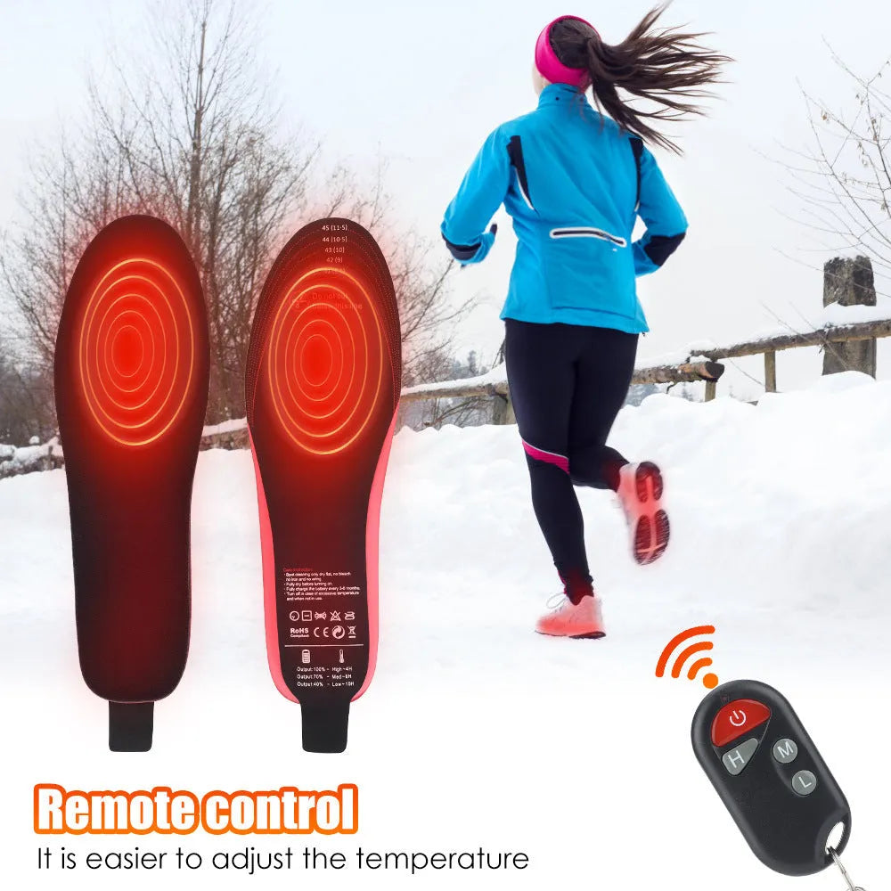 Rechargeable carbon fibre heated insoles for men women, cut to size, 50°C, with remote control