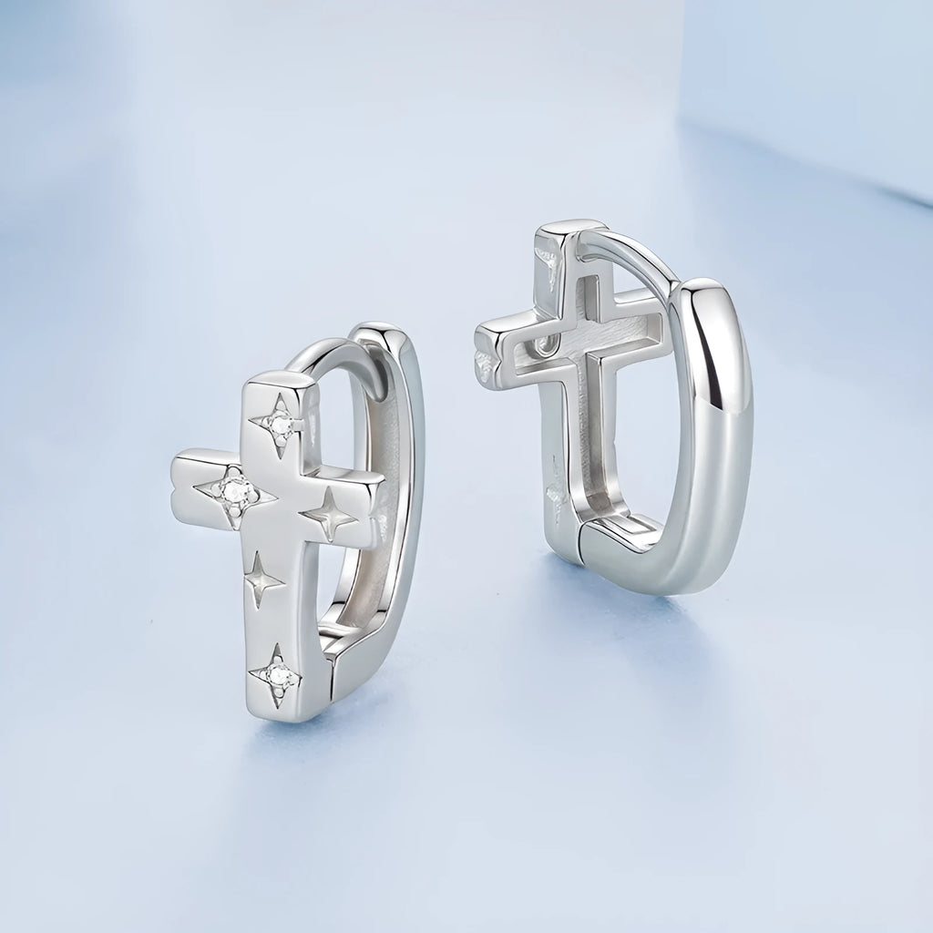 Original S925 sterling silver star cross ear clip for women, European American style, BSE1250 colour, one pair