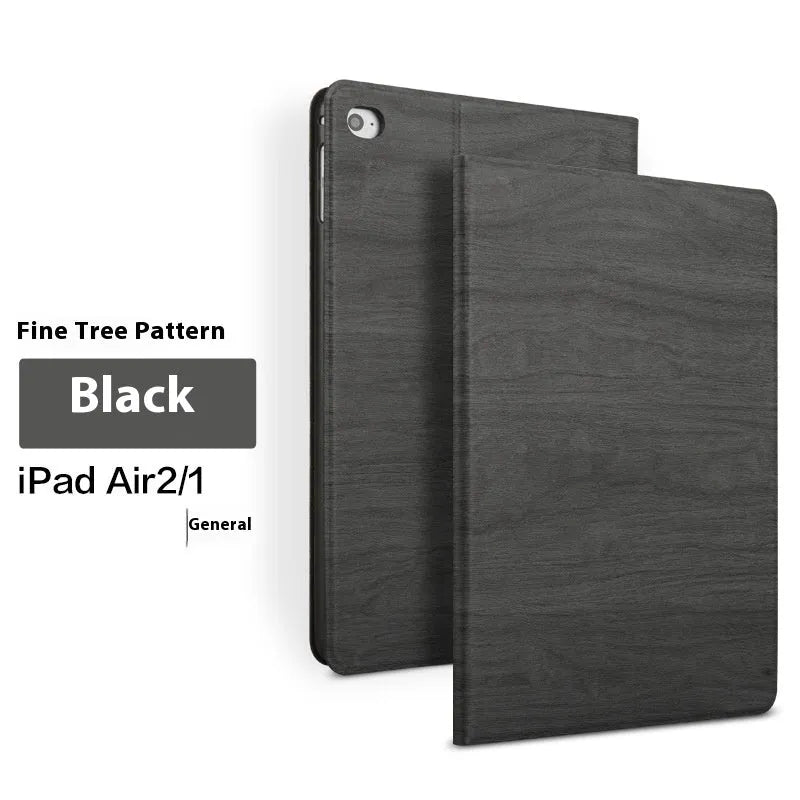 Universal iPad protective cover with sleep bracket in imitation leather, shown in black and sapphire blue colours
