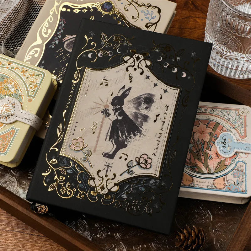 THALO A5 retro gothic style notebook showing cover design options on a wooden table.