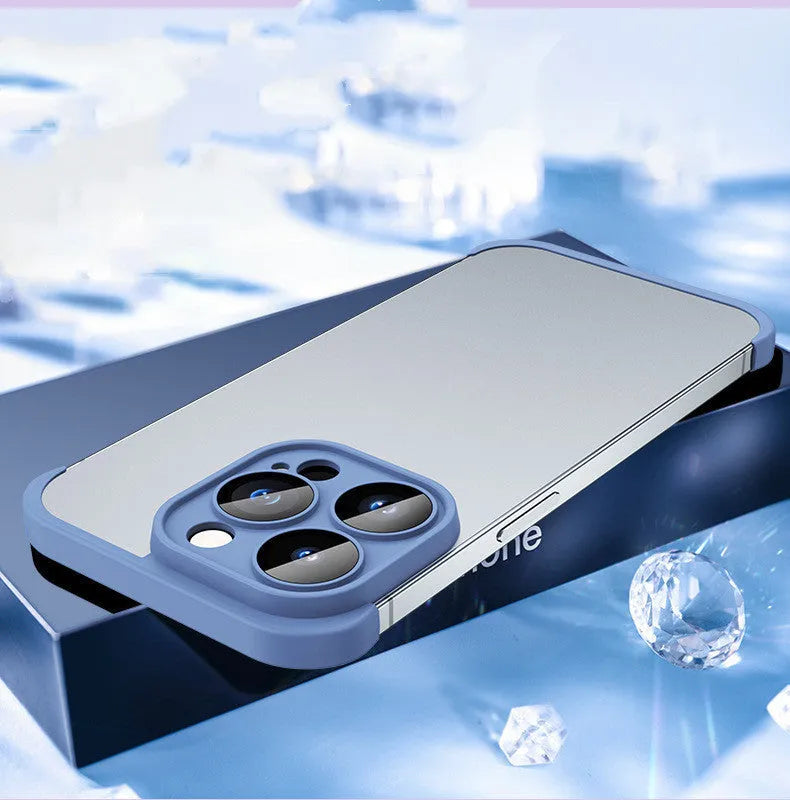 Dark purple corner pad TPU mobile phone case for iPhone with built-in glass lens film over camera.