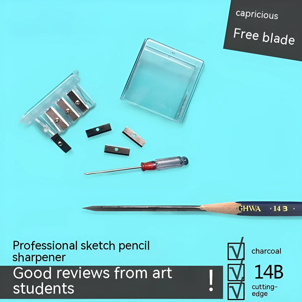 Geometric plastic four holes pencil sharpener with four blades and a screwdriver