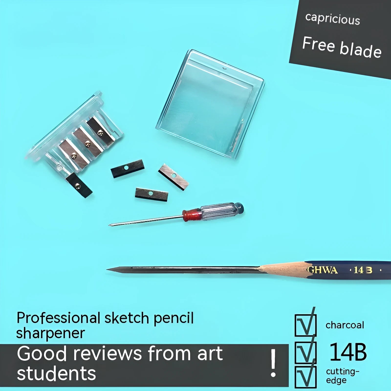 Geometric plastic four holes pencil sharpener with four blades and a screwdriver
