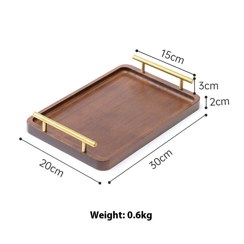 Brown handled bamboo serving tray in square shape for commercial barbecue and hospitality use