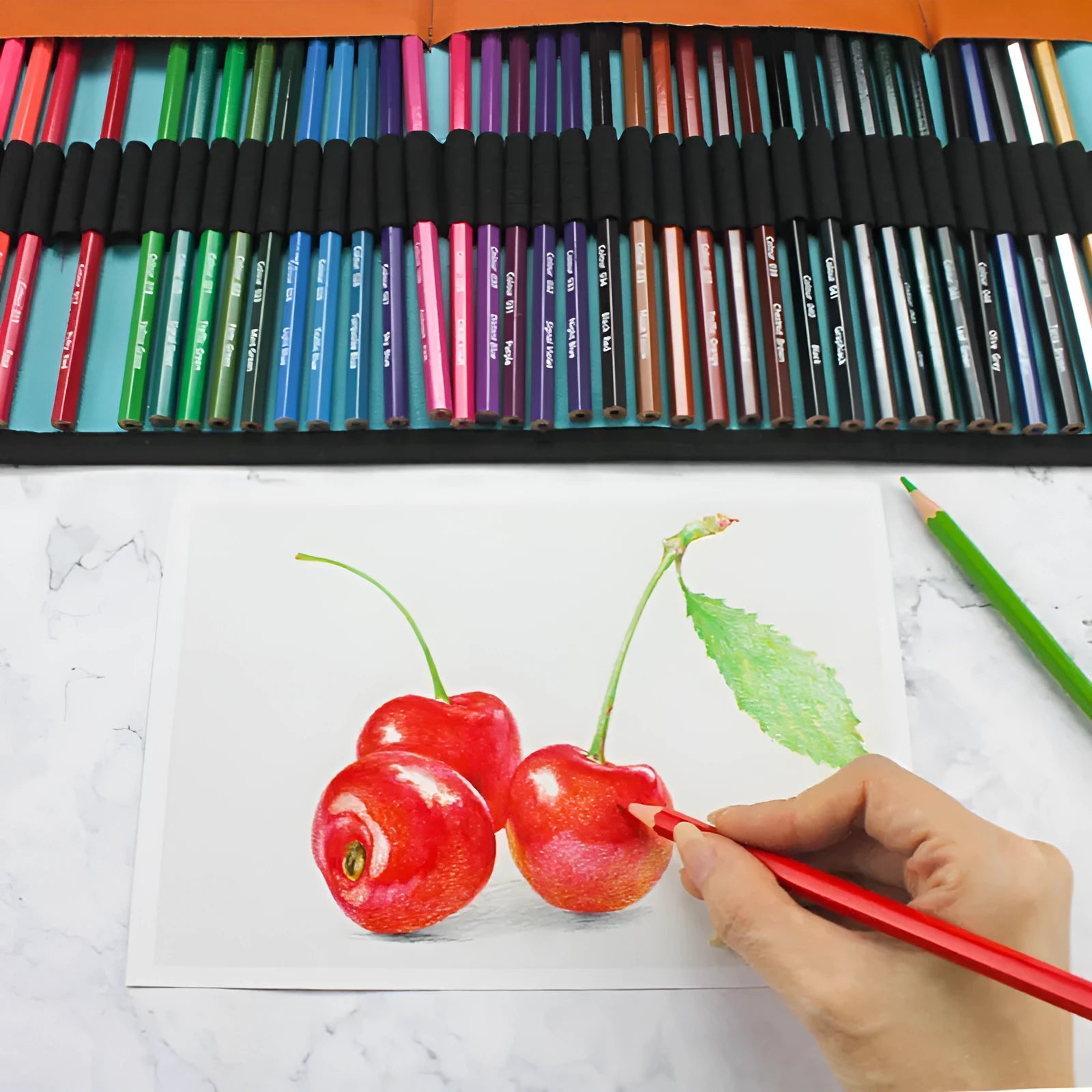 Set of 50 coloured wooden pencils in a hard case for oily painting artwork.