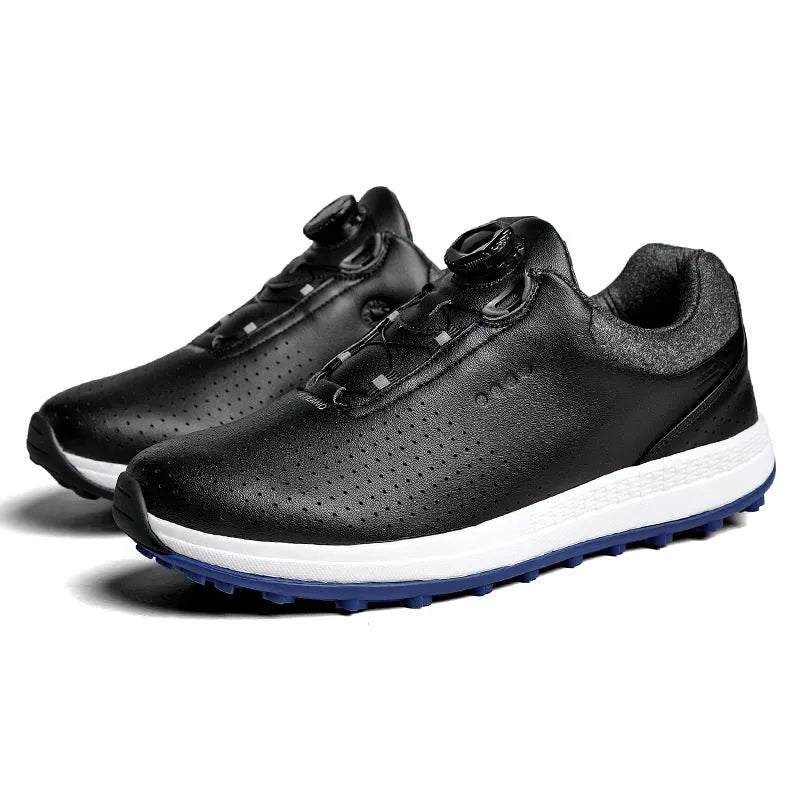 Men's white and black casual golf shoes with breathable design and broken nail non-slip sole pattern