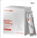 Bottle or sachet of anti-ageing drink powder supplement with nicotinamide riboside and PQQ.