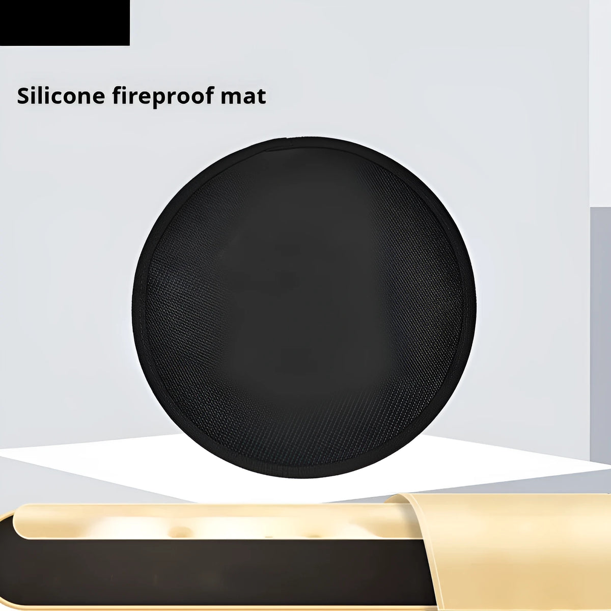 Black round fireproof barbecue mat, oil resistant and high temperature resistant, for camping and grilling, available in four sizes.