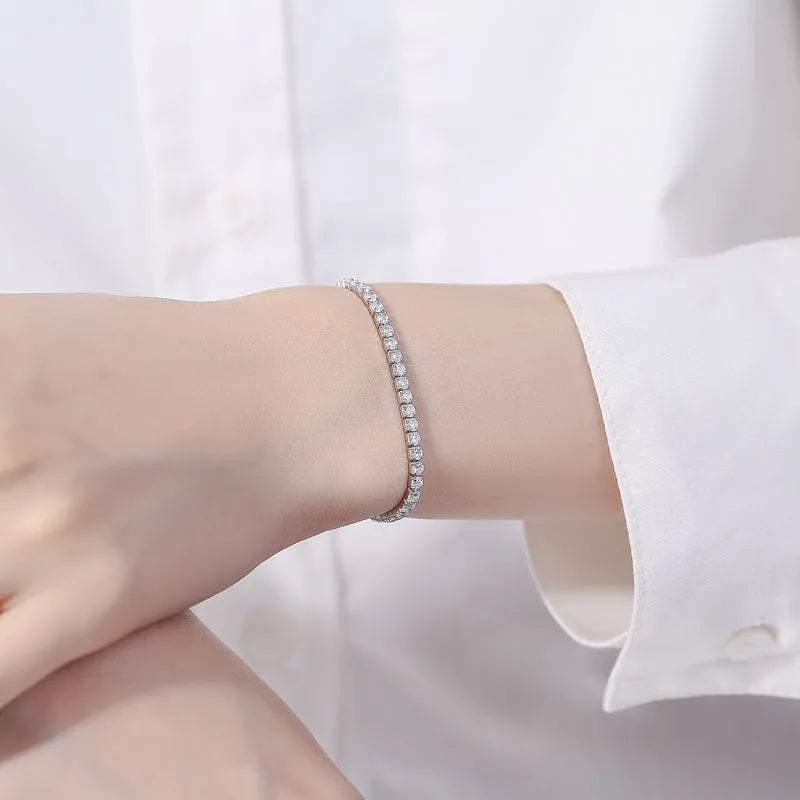 925 sterling silver full diamond pave bracelet for women electroplated white gold colour