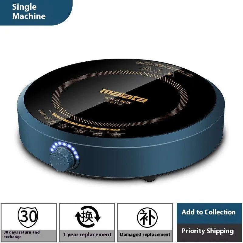 2200W induction cooker with circular 270mm design and knob control interface