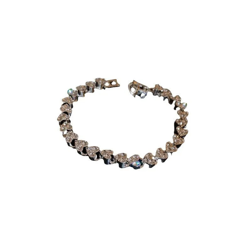 Women's silver-tone heart bracelet with inlaid zircon, love/heart design, fashion OL style