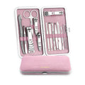 Pink 15-piece stainless steel manicure tool set in compact case with nail clippers and files